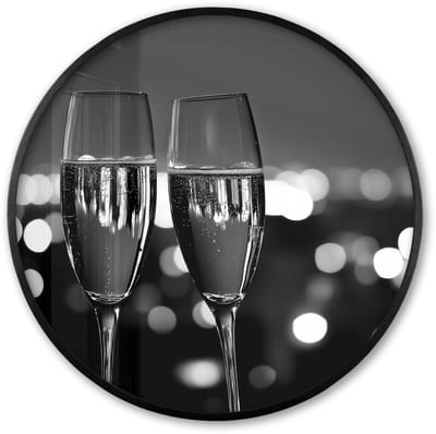 Poster in lijst Rond - Fotolijst 60x60 cm - Posters - Bubbels - Proosten - Champagneglazen - Stadslichten - Ronde posterlijst zwart - Decoratie - Wanddecoratie woonkamer - Muurdecoratie slaapkamer