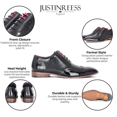 Justin Reess Heren Zwarte Lakleren Brogue Schoenen - Flynn