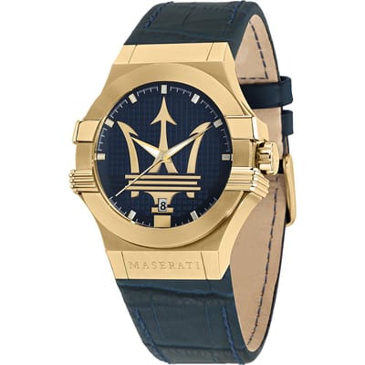Maserati Potenza Gouden Kwarts Horloge met Leren Band R8851108035 blauw