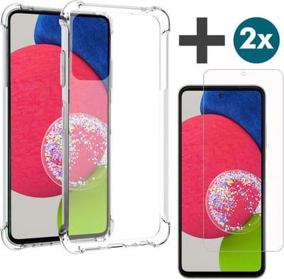 Samsung Galaxy A52 hoesje transparant siliconen backcover met verstevigde hoeken Inclusief 2 Stuks Screenprotector tempered glass