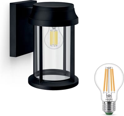 Philips Bellini Wandlamp voor Buiten Neerwaarts (Zwart) - Buitenlamp - E27 - Warmwit Licht - Niet Dimbaar