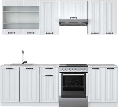 Vicco Fame-Line Complete keukeneenheid – 240 cm, WB Marmer Wit landhuis/wit