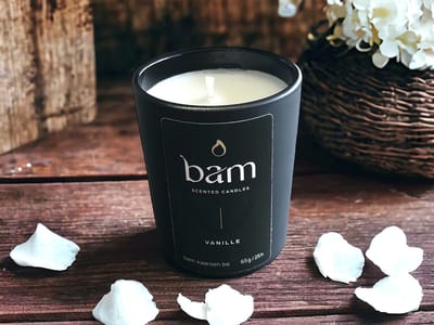 BAM Vanille Mini Geurkaars – Black Collection Small – 25 Branduren – 65 g – Zonnebloemwas – Vegan