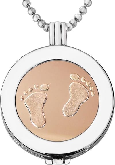 Quiges - Munthouder met Ketting en Munt 33mm Baby Voetjes - Zilverkleurig - ERHS796