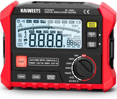 Isolatieweerstandsmeter tot 100 GΩ met Instelbare Testspanningen voor Elektrische Installaties