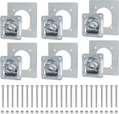 Set van 6 verzinkte lashing eyelets met tegenplaat en schroeven voor trailers, 800 kg, zware belasting, ideale oogjes voor het zekeren van ladingen, bevestigingsaccessoires en lashing tips