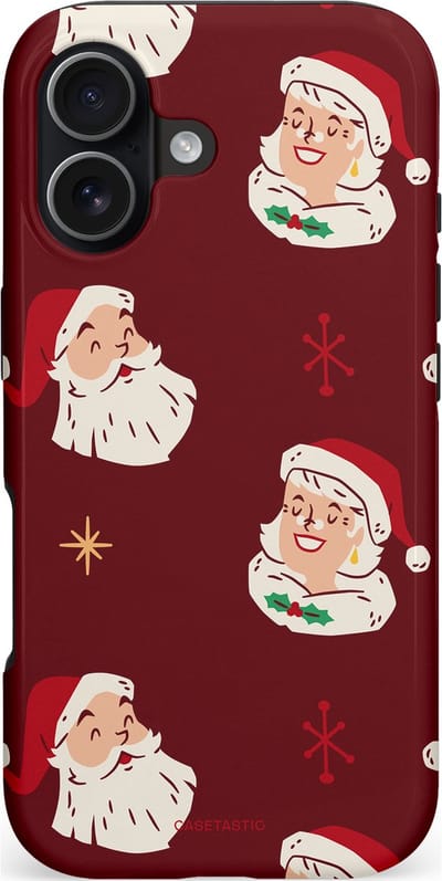 Casetastic hoesje geschikt voor Apple iPhone 17 - MagSafe - Dubbellaagse bescherming - Mr. & Ms. Santa - Kerst - Fashion Case - Bordeaux Lichtgrijs Taupe
