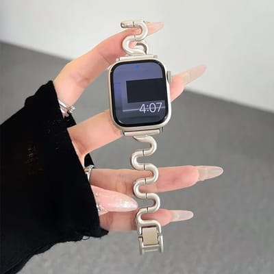 MY PROTECT - Luxe Metalen S Bandje - Geschikt Voor Apple Watch Bandje - Series 1/2/3/4/5/6/7/8/9/10/SE/Ultra - 44mm - 45mm - 46mm - 49mm - Starlight