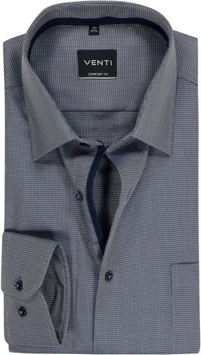VENTI CASA MODA comfort fit overhemd - structuur - blauw met wit en groen - Strijkvrij - Boordmaat: 40 (EU maat: M)