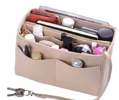 Knaak Tas Organizer - Bag in Bag - Vilt - Beige - 26 x 16.5 x 16 cm - Uitneembaar Middenvak