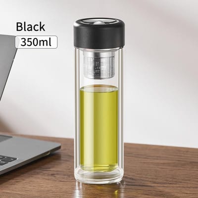 Zakelijke Magnetische Glazen Theekop Dubbele Anti-Verbrandings Thee Scheidingsbeker Kantoor Draagbare Afsluitbare Lekvrije Theekoppen 350ml white