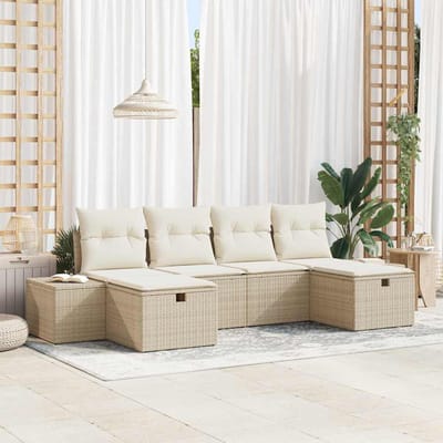 vidaXL Tuinbank Set met kussen met opslag 6 pcs Beige poly rattan