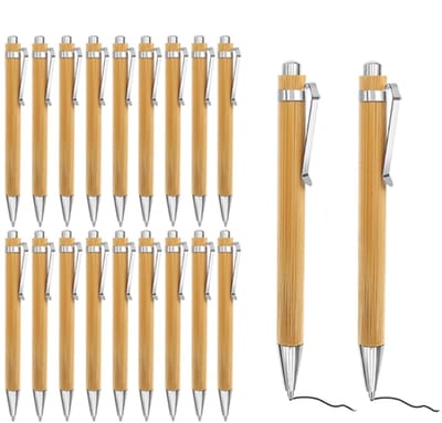 Dailygoods- Balpen Houten - 20 Stuks - Schrijfinstrument - Bamboe - Navulling - Sneldrogende Inkt - 1,0 mm Punt - Schrijfpennen