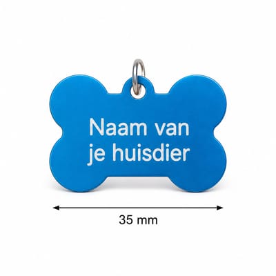 Gepersonaliseerde huisdierpenning voor hond en kat – Licht Blauwe botvormige naamplaat huisdier van geanodiseerd aluminium – Hondenpenning kattenpenning met gravure – Naam, telefoonnummer en adres – 35 mm