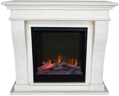 Xaralyn Elektrische haard - Kreta ELE-SBP - wit gepolijst natuursteen - 1500 Watt verwarming - met afstandsbediening - haardombouw inclusief inbouwhaard - schouw