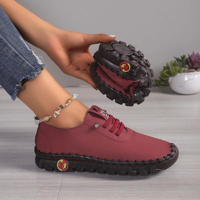 35-45 12 couleurs mocassin chaussures simples, chaussures de maman confortables à lacets à fond plat, chaussures pour femmes de grande taille à surface souple et fond souple 35 rouge