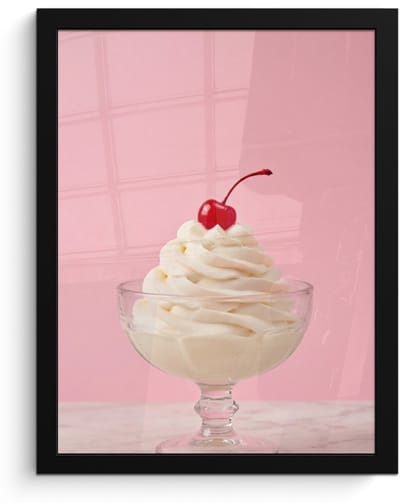 Poster in lijst - Fotolijst 30x40 cm - Posters - Kers - Slagroom - Roze - Posterlijst zwart - Decoratie - Wanddecoratie woonkamer - Muurdecoratie slaapkamer