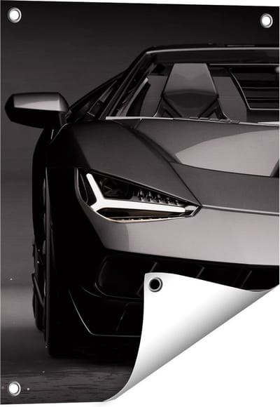 Gards Tuinposter Zwarte Sportwagen Auto - 40x50 cm - Tuindoek - Tuindecoratie - Wanddecoratie buiten - Tuinschilderij