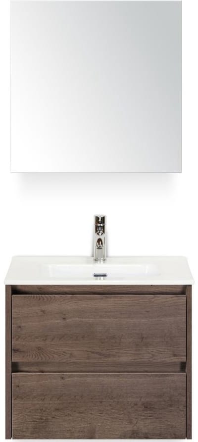 Dante Badmeubelset 60 cm - Tabacco - Keramische Wastafel Wit Cover met Spiegelkast