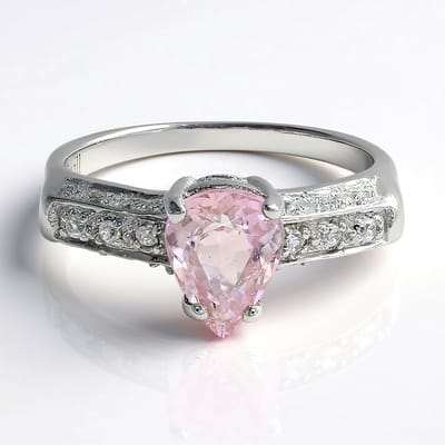 Cavill - Zilveren ring platina geplateerd - 1,26 ct roze kopertoermalijn Mozambique - 0,23 ct Cambodjaanse zirkonia - elegante peervormige damesring
