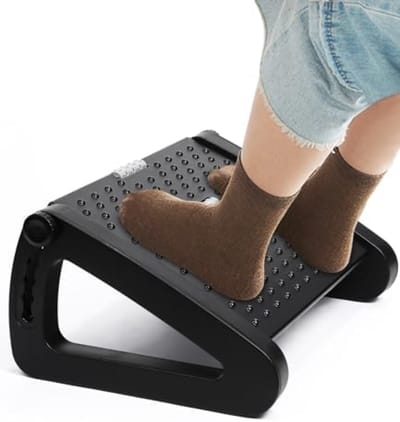 PromoHome Verstelbare Voetensteun - Ergonomische Bureau Voetsteun met 6 Hoogteniveaus, Anti-Slip Ontwerp voor Kantoor, Thuis en Reizen - Zwart