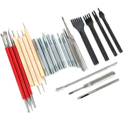 Kit d'outils de maroquinerie 87 pièces, ensemble d'outils de couture, de poinçonnage, de sculpture et de couture à la main gray