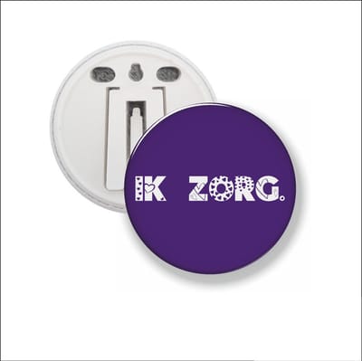 Button Met Clip 58 MM - Ik Zorg - Donker Paars
