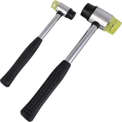 Rubberen Hamer - Beschermhamer dubbele kop 22 mm + 35 mm - Stalen buissteel met antislip handgreep - Voor hout, kunststof, leer en kunsthandwerk - Set van 2
