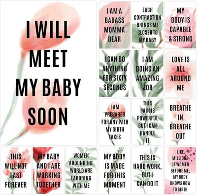 16 Positieve Geboorte Bevestigingskaarten Groen - Hypnobirthing Mantra Kaarten voor Bevalling en Zwangerschap
