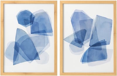 J-Line schilderij Ingelijste Foto Geometrisch - canvas - blauw/wit - 2 stuks