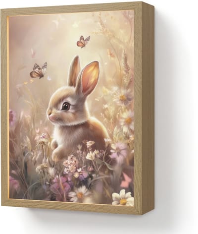 Wandlamp 30x40 cm - Oplaadbaar - Konijntje - Bruin - Bloemen - Vlinders - Wandlampen binnen woonkamer - Slaapkamer lamp - Decoratieve nachtlamp - Vloerlamp draadloos