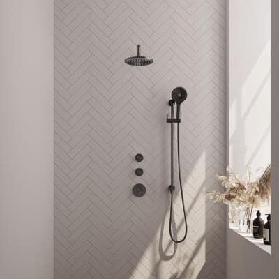 Brauer Gunmetal Edition Thermostatische Regendoucheset Inbouw - Hoofddouche 20 cm - Gebogen Wandarm - Handdouche 3 Standen - Doucheslang - Geintegreerde Glijstang - Gunmetal