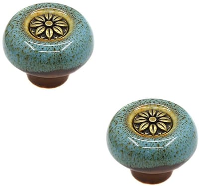 Dailygoods- Deurgreep Keramisch - Meubelgreep Retro - Kastdeurgreep - Deurknop Ronde - 2 Stuks - Zinklegering + Keramiek - Kastknop