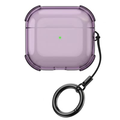 Paars transparant hoesje voor oordopjes met sleutelring – schokbestendige beschermhoes geschikt voor AirPods 4
