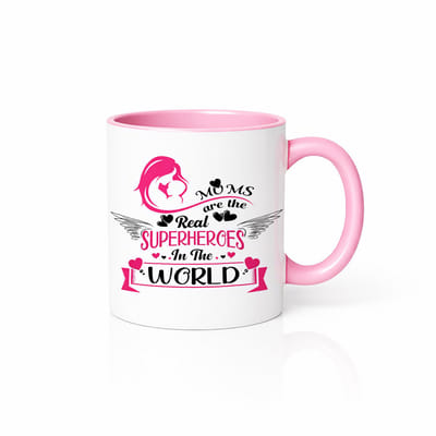 Moederdag Mok - Mums Are The Real Superheroes In The World - Koffiebeker 330ml - Roze/Wit