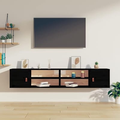 Wandkasten Set - Hangende Kasten - Opbergen Woonkamer - Massief Hout - 80x30x30 cm - Zwart