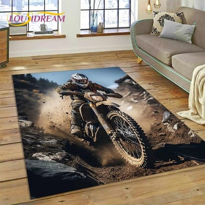 Motocross Modern retro Motorfiets Tapijt Kleed voor Slaapkamer Woonkamer Huis Bank Decoratie, Kinderen Spel Groot Decor Vloermat 40x60cm( 15x23in )