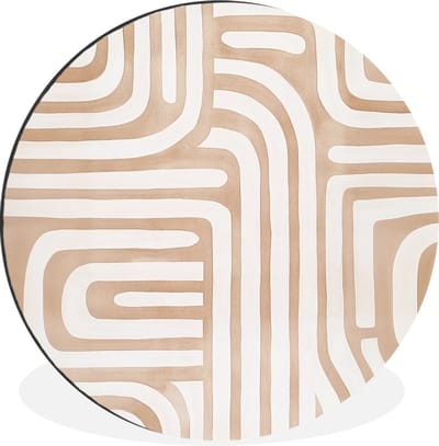 WallCircle - Wandcirkel - Muurcirkel - Aardetinten - Labyrintpatroon - Aluminium - Dibond - 90x90 cm - Binnen en Buiten