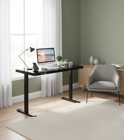 Luxe Elektrisch In Hoogte Verstelbaar Sta-Zit Bureau 120x60 cm – Modern Computerbureau met Gehard Glas, USB-Laadstation, Ergonomische Zittafel en Lade – Zwart Bellaverowonen