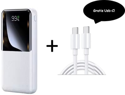 Remax cynlle serie powerbank - Powerbank 20000 mah - 22.5 w - wit - snel opladen - met GRATIS usb-c 1,5 m kabel t.w.v. €10 euro!