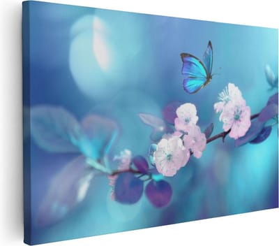 Artaza Canvas Schilderij Bloesem - 30x20 cm - Klein - Wanddecoratie Vlinder - Muurdecoratie Woonkamer - Kamer Accessoires