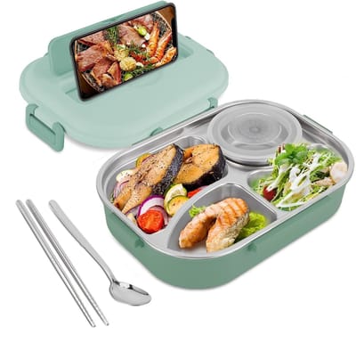 Dailygoods- Lunchbox Roestvrij Staal - Thermische Bento Box - Draagbare Voedselopbergdoos - 4 Roosters - Siliconen Afdichtring - Vierzijdige Vergrendeling