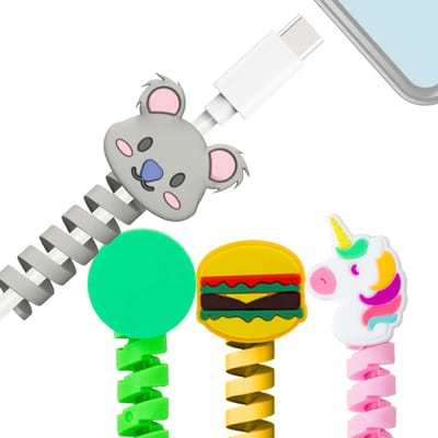 Bigben Connected, Set van 4 Kabelbeschermers en Decoraties Eenhoorn Koala Burger en Pil, Meerkleurig