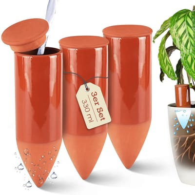 Handgemaakte Terracotta Giethulp voor Kamerplanten met Waterniveau-Indicator (3 x 330 ml)