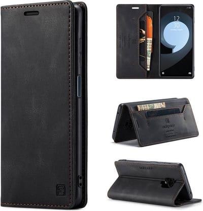Luxe Flip Case met RFID Bescherming Kaarthouder en Magneetsluiting voor Xiaomi Redmi Note 9 Pro _ Zwart