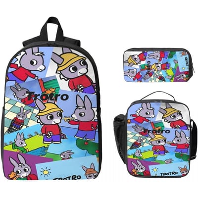 3 Stuks Trotro Cartoon Merchandise Rugzak Set voor Meisjes Jongens Etui Sets Boekentassen Sets met Lunchbox Voor Schoolleerlingen Rugzak gray