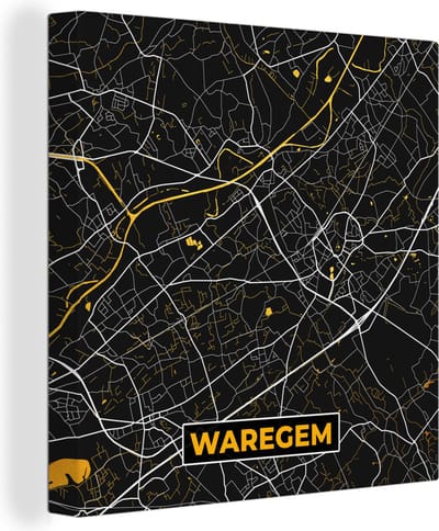 Canvas Schilderij Waregem - Stadskaart - Kaart - Plattegrond - Goud - 20x20 cm - Wanddecoratie