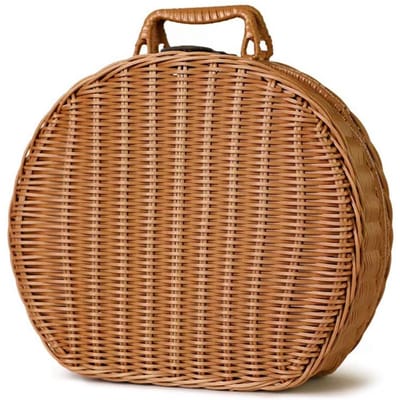 Imitatie Wicker Opbergmand Vintage Ronde Rotan Gevlochten Koffer Opbergdoos met Handvat voor brown