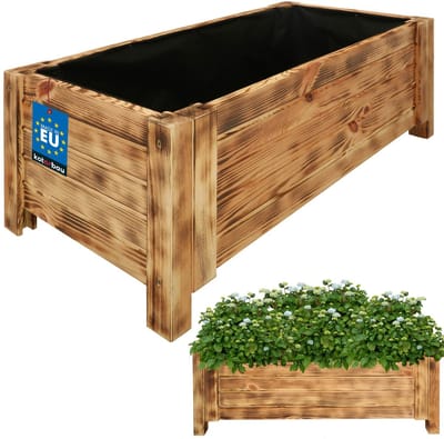 KOTARBAU® Houten Plantenbak, Kiefernhout, 79 x 39 x 30 cm, Rustiek, Houten Bloembak, Plantenbak voor Buiten, met Vlies, voor Tuin, Terras, Balkon