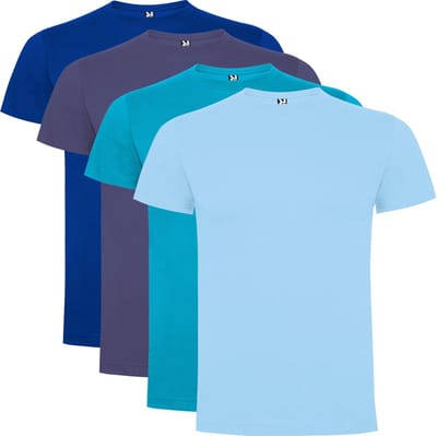 4 Pack Dogo Premium Heren T-Shirt 100% katoen Ronde hals, Sky blue, Kobalt blauw, Denim, Aqua Maat S